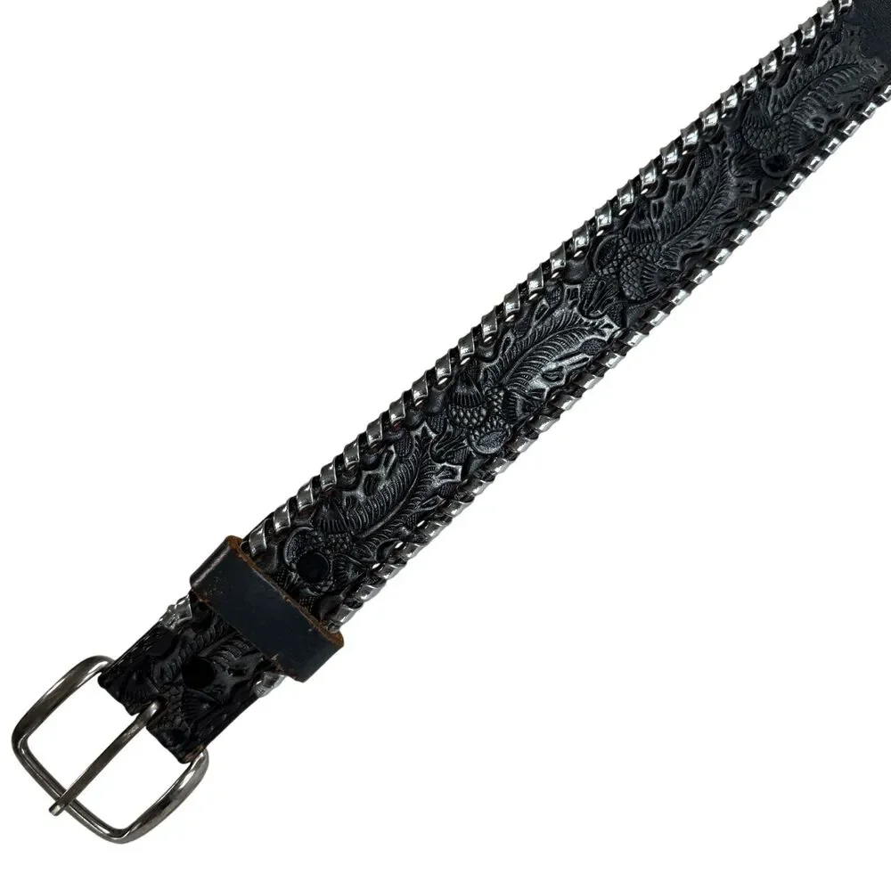 Mallory Leather Tooled Western Black Belt Floral Embossed Texas Women's Size 30